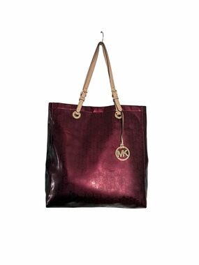 Michael Kors Jet Set Burgundy Monogram Patent Leather Tote
